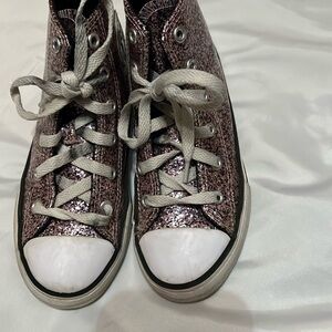 Converse Big Kids High-Top Sneakers - Glittery Pink and Black.
